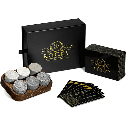 R.O.C.K.S Whiskey Chilling Stones & Whiskey Quiz Gift Set - 100 Q&A