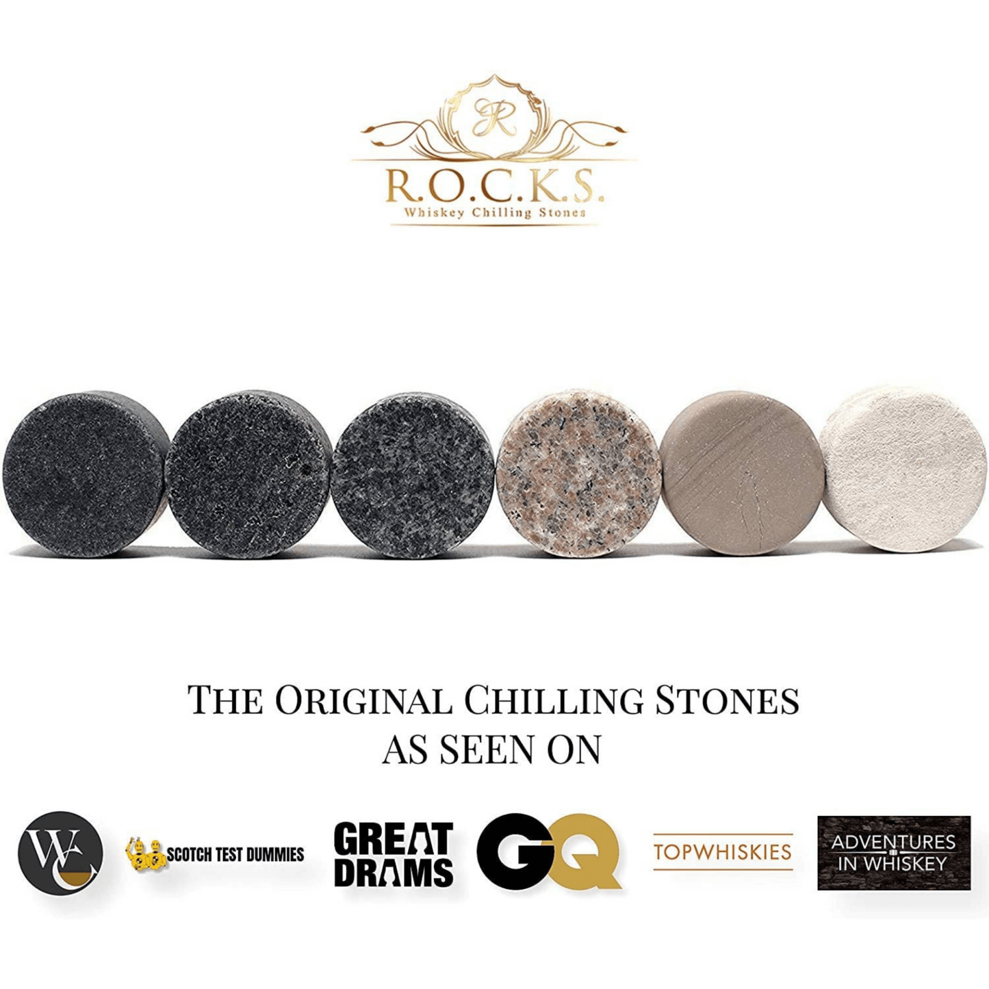 R.O.C.K.S Whiskey Chilling Stones Gift Set With 2 Palm Crystal Glasses