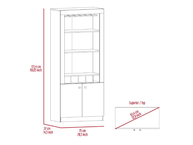 Dakota Bar Double Door Cabinet, Five Wine Cubbies, Three Shelves