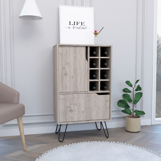 Zamna L Bar Single Door Cabinet, Eight Wine Cubbies