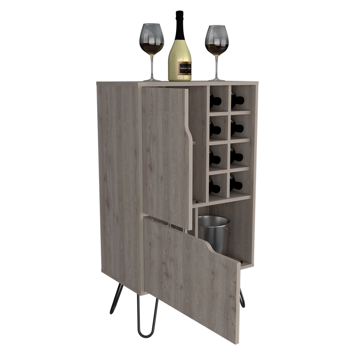 Zamna L Bar Single Door Cabinet, Eight Wine Cubbies