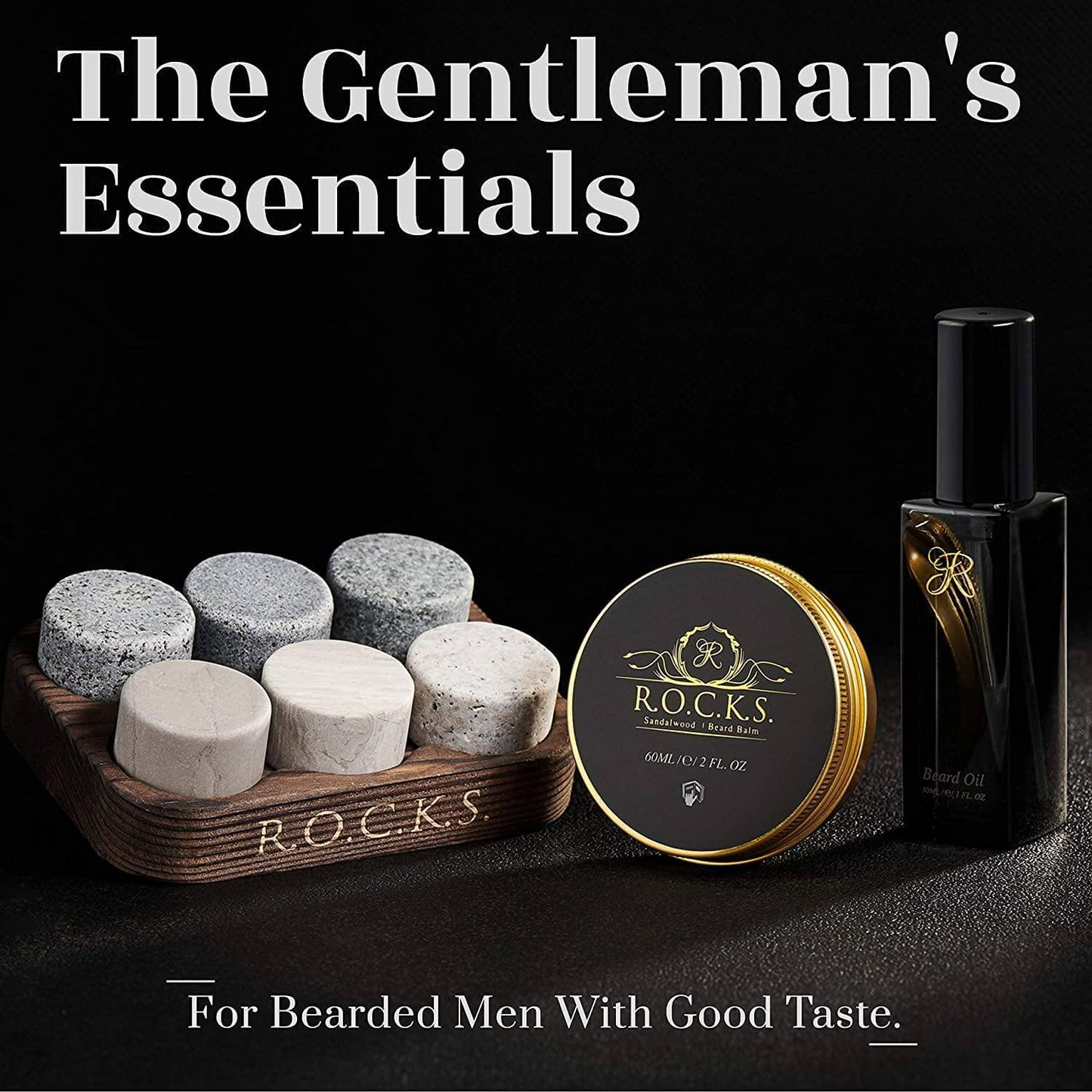 Whiskey Stones & Beard Care Grooming Kit Gift Set - โจSandalwood Scent