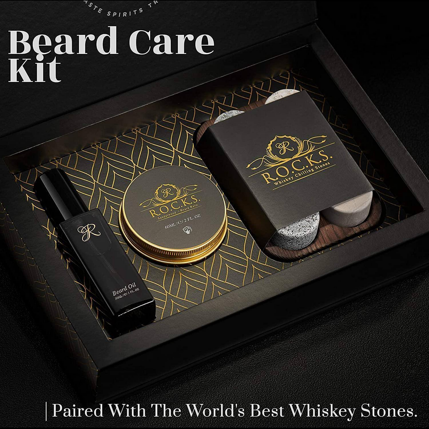 Whiskey Stones & Beard Care Grooming Kit Gift Set - โจSandalwood Scent