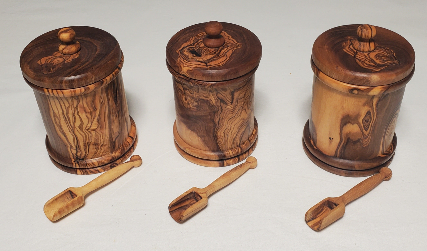 OLIVIKO Handmade Olive Wood Salt, Sugar, Tea, Pepper, box, Spice Box, Spices Container + free small spoon