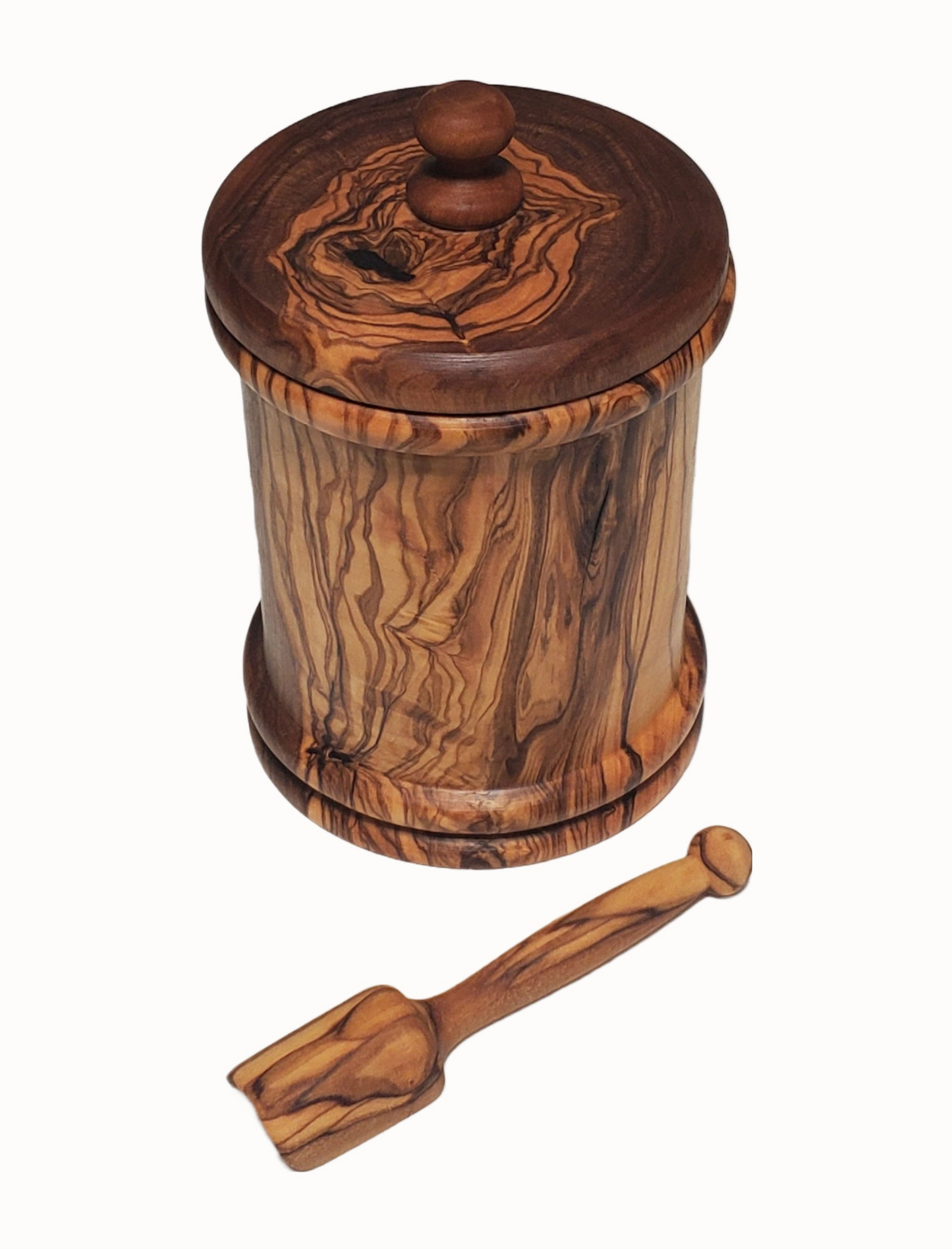 OLIVIKO Handmade Olive Wood Salt, Sugar, Tea, Pepper, box, Spice Box, Spices Container + free small spoon