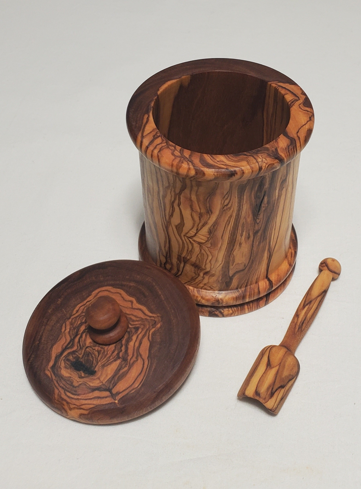 OLIVIKO Handmade Olive Wood Salt, Sugar, Tea, Pepper, box, Spice Box, Spices Container + free small spoon