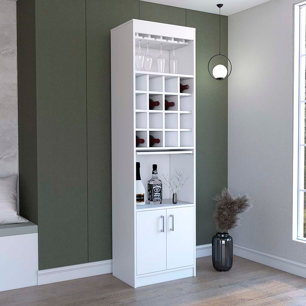 Soria Bar Double Door Cabinet, Sixteen Wine Cubbies, One Extendible Shelf, One Shelf