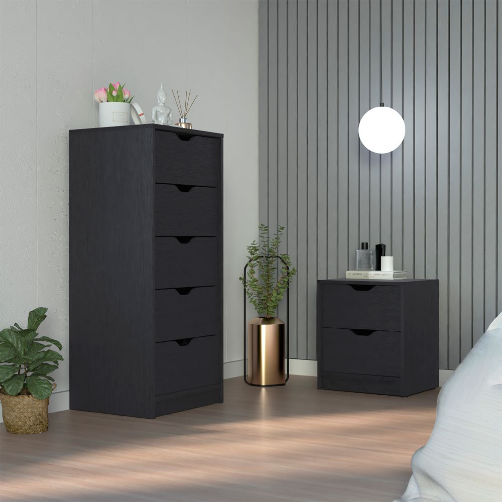 Raymer 2 Piece Bedroom Set, Nightstand + Dresser, Black Wengue Finish