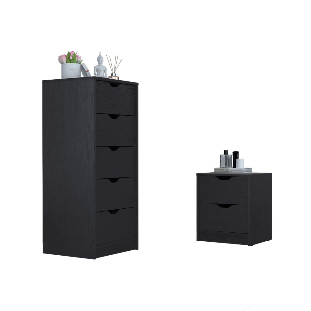 Raymer 2 Piece Bedroom Set, Nightstand + Dresser, Black Wengue Finish