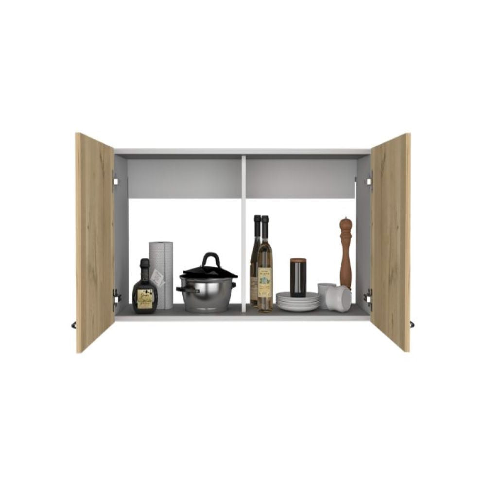 Wall Cabinet Toran, Two Shelves, Double Door, White / Light Oak Finish