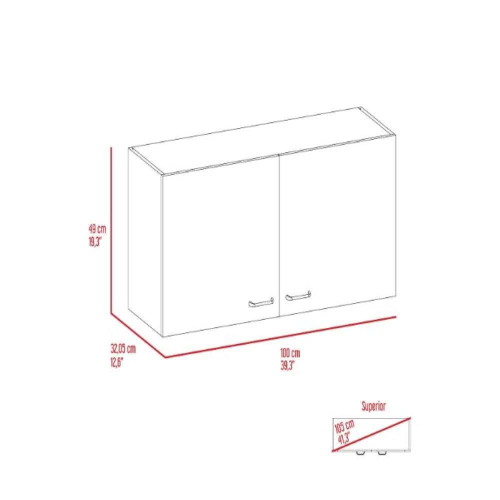 Wall Cabinet Toran, Two Shelves, Double Door, White / Light Oak Finish