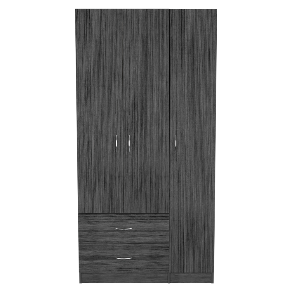 Three Door Armoire Clark, Metal Rod, Smokey Oak / White Finish