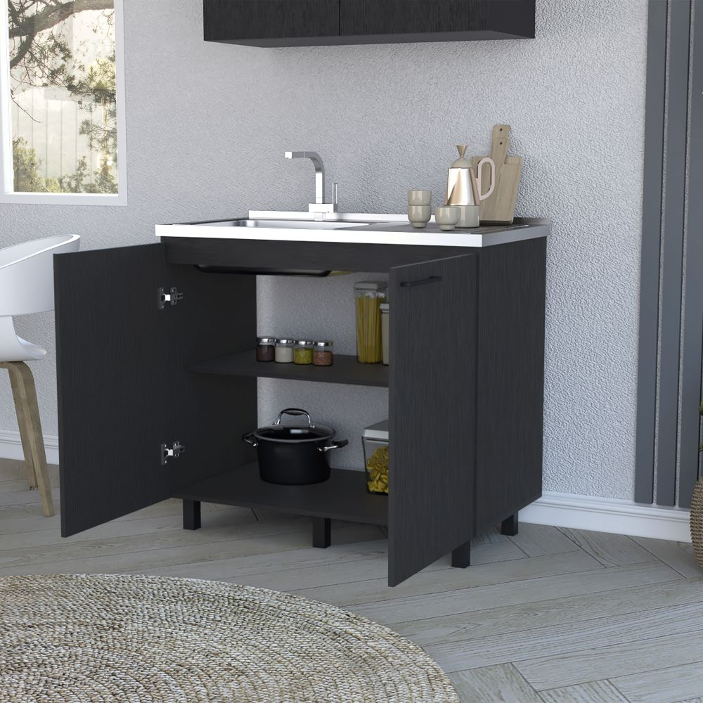Utility sink cabinet Bussolengo, Two Cabinets, Black Wengue Finish