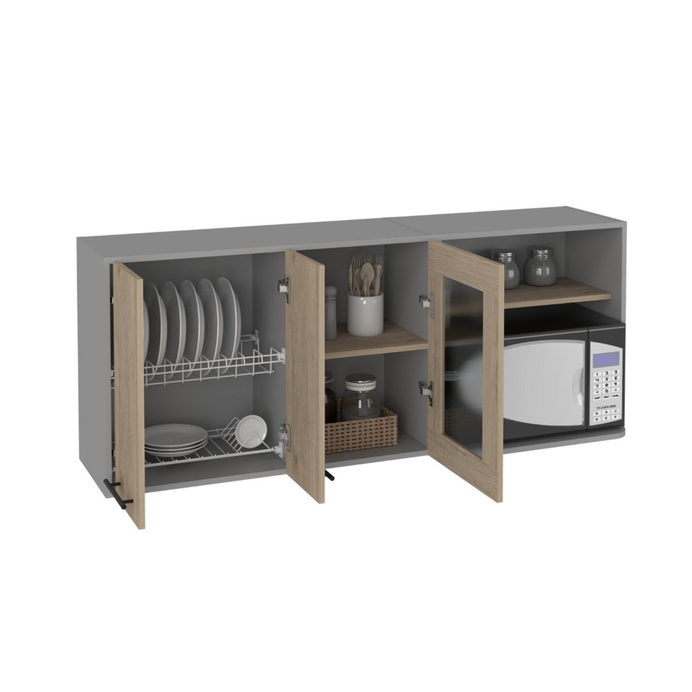 Wall Cabinet Retrit, Double Door, Glass Cabinet, Rack, Light Pine Finish