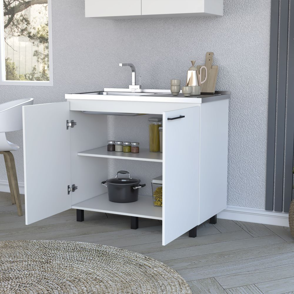 Utility sink cabinet Burwood, Two Shelves, White Finish
