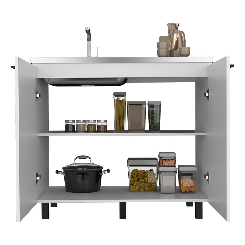 Utility sink cabinet Burwood, Two Shelves, White Finish