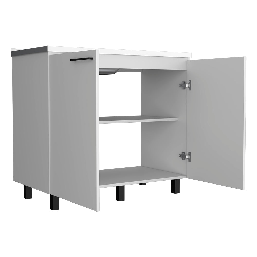 Utility sink cabinet Burwood, Two Shelves, White Finish