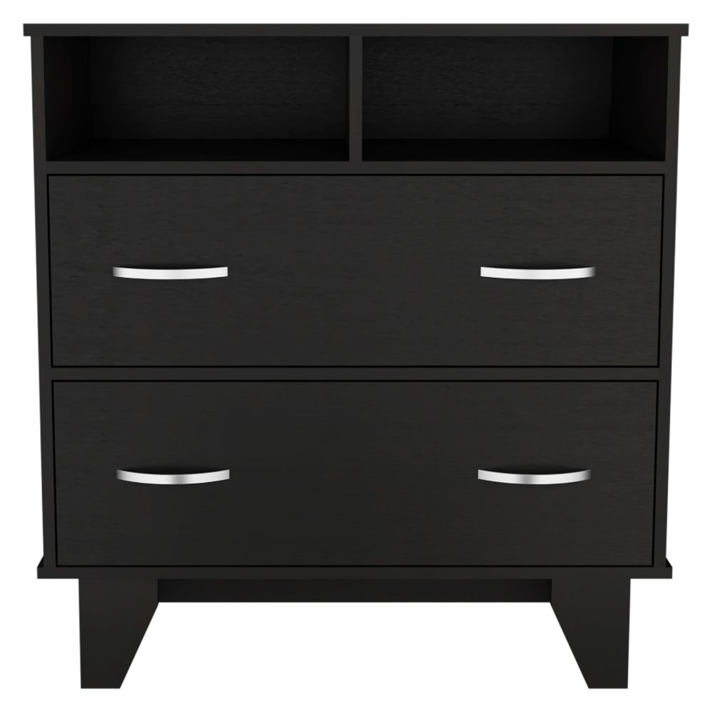 Double Drawer Dresser Arabi, Two Shelves, Black Wengue Finish