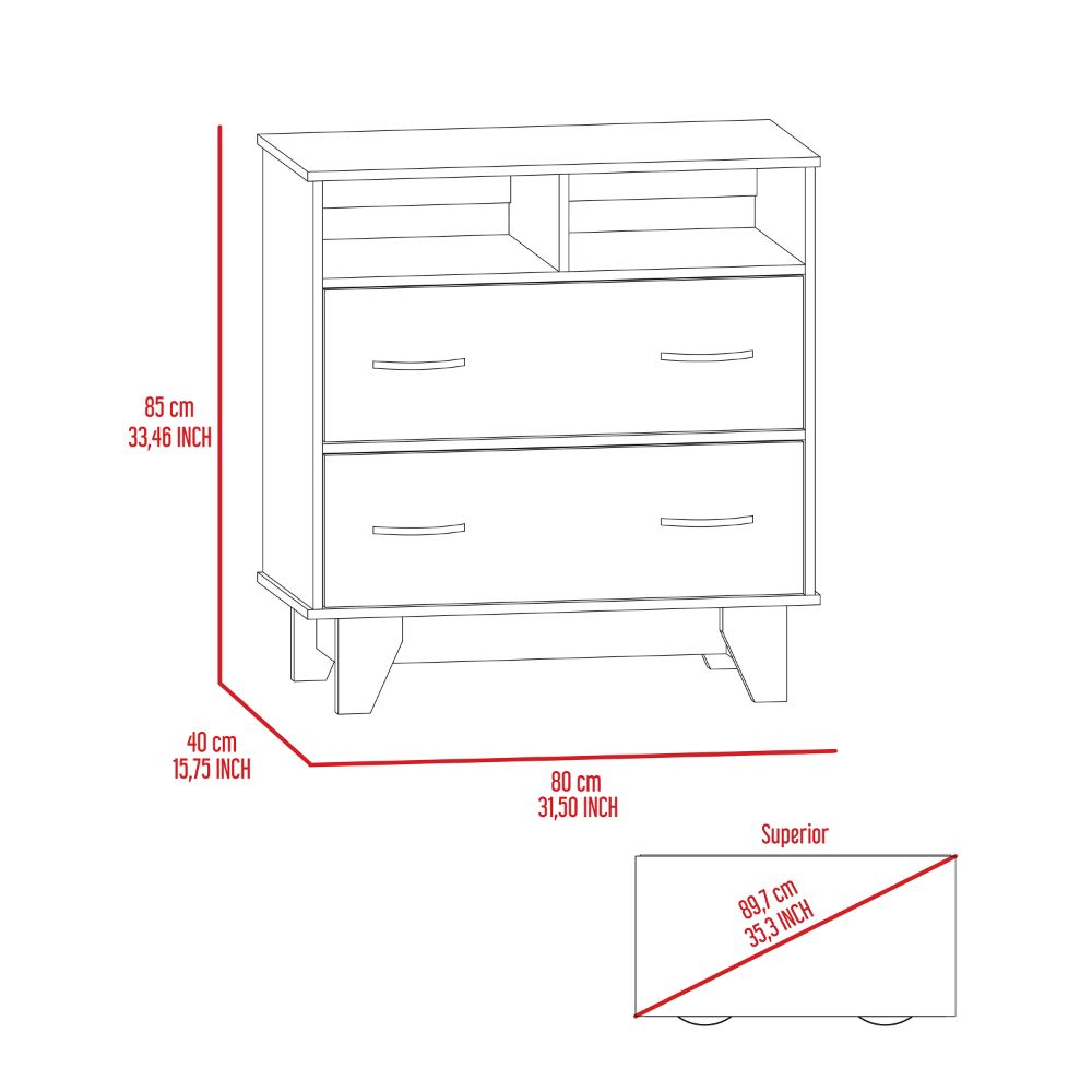 Double Drawer Dresser Arabi, Two Shelves, Black Wengue Finish