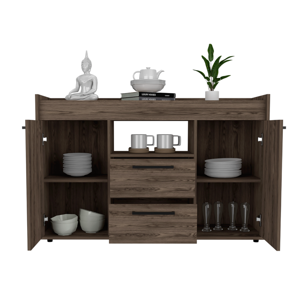 Sideboard Perssiu, Two Drawers, Double Door Cabinets, Dark Walnut Finish