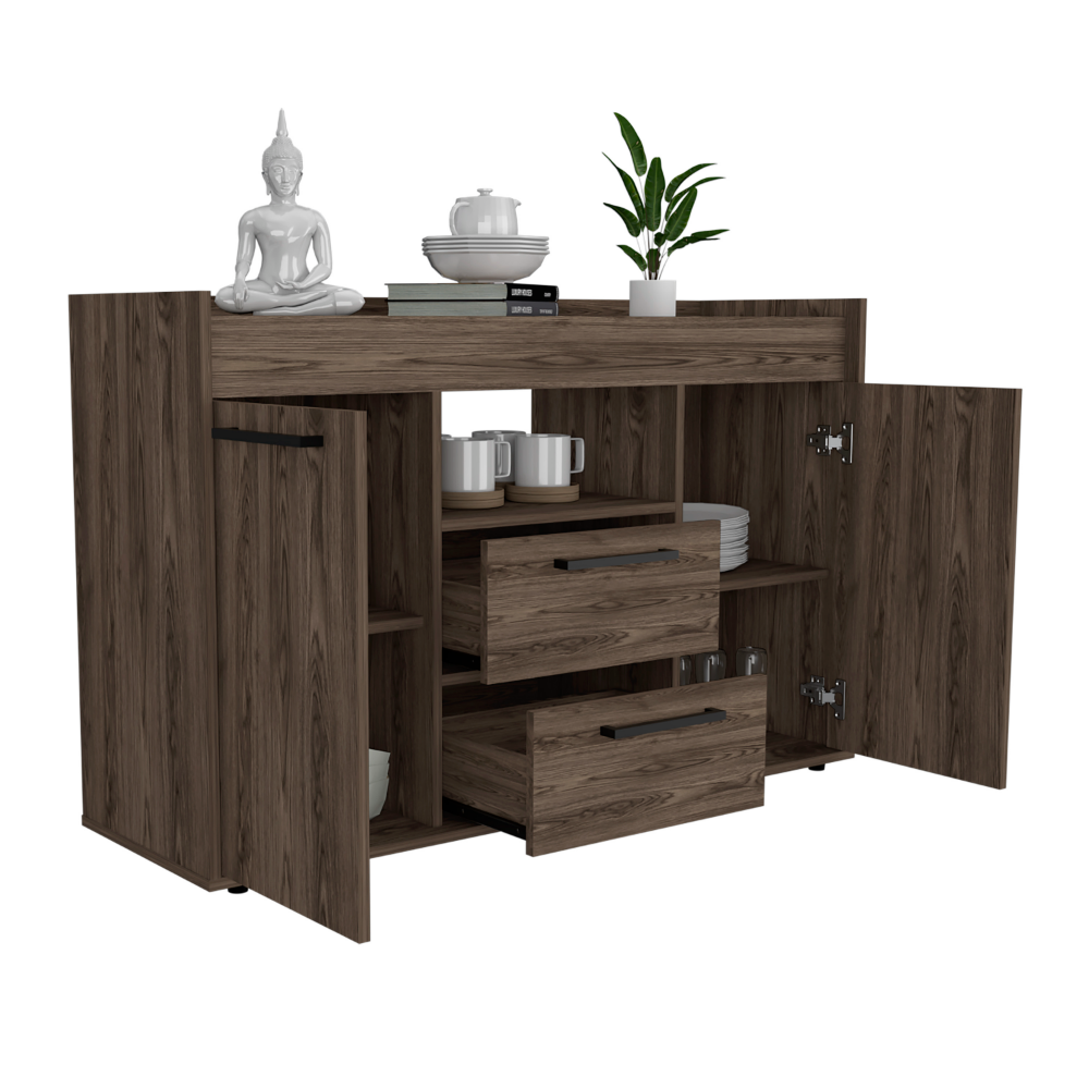 Sideboard Perssiu, Two Drawers, Double Door Cabinets, Dark Walnut Finish