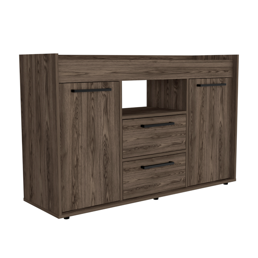 Sideboard Perssiu, Two Drawers, Double Door Cabinets, Dark Walnut Finish