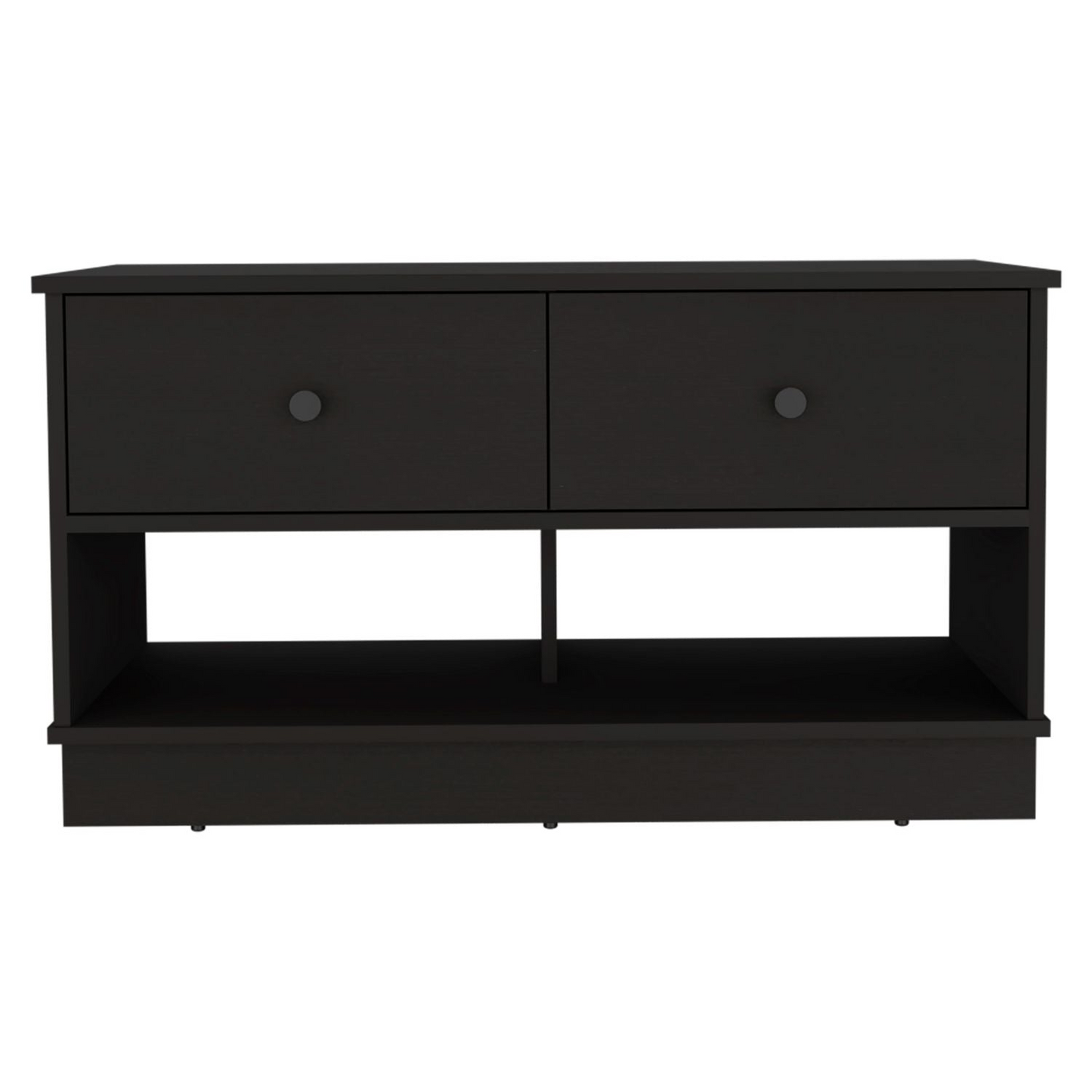 Storage Bench Beji, Lower Shelf, Two Drawers, Black Wengue Finish