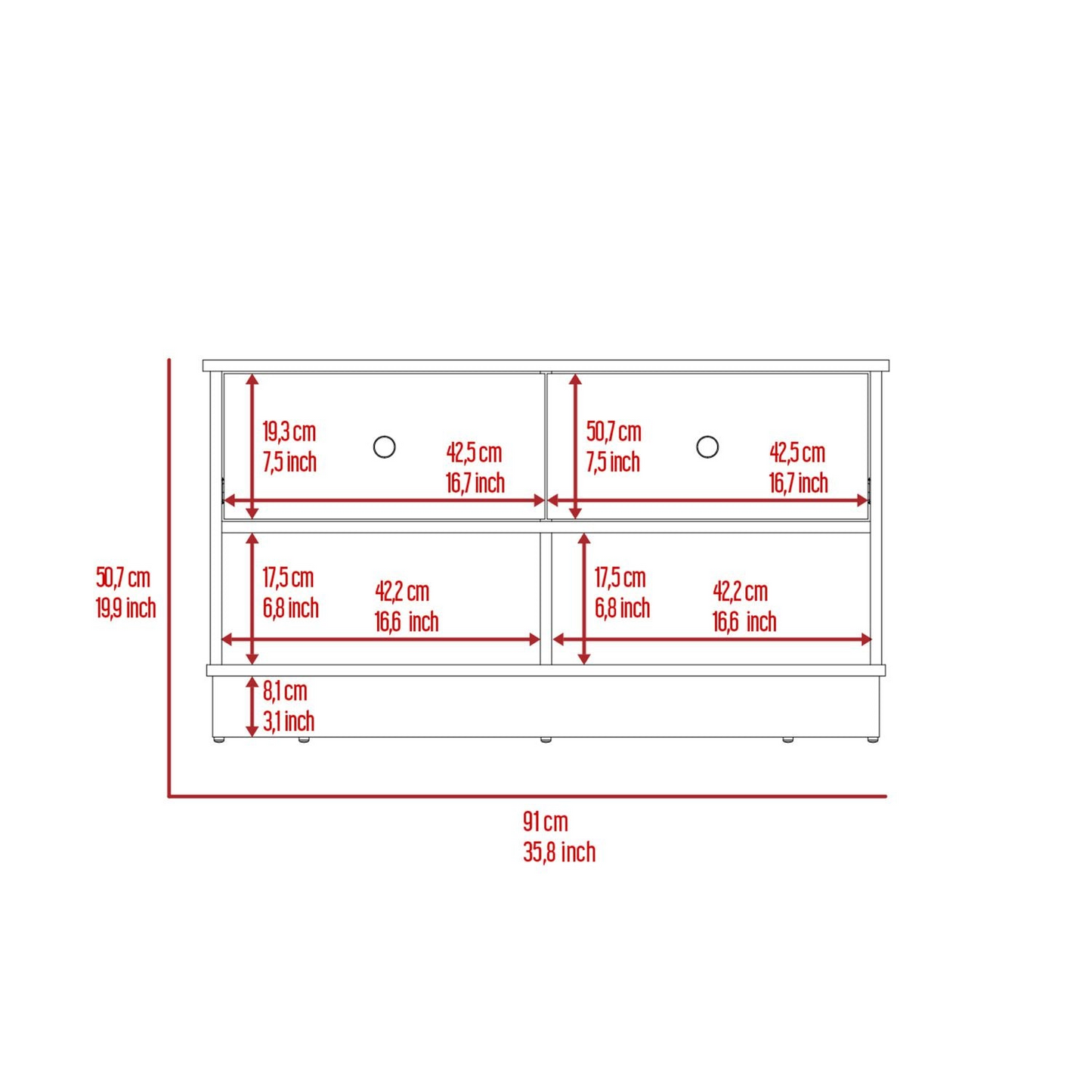 Storage Bench Beji, Lower Shelf, Two Drawers, Black Wengue Finish