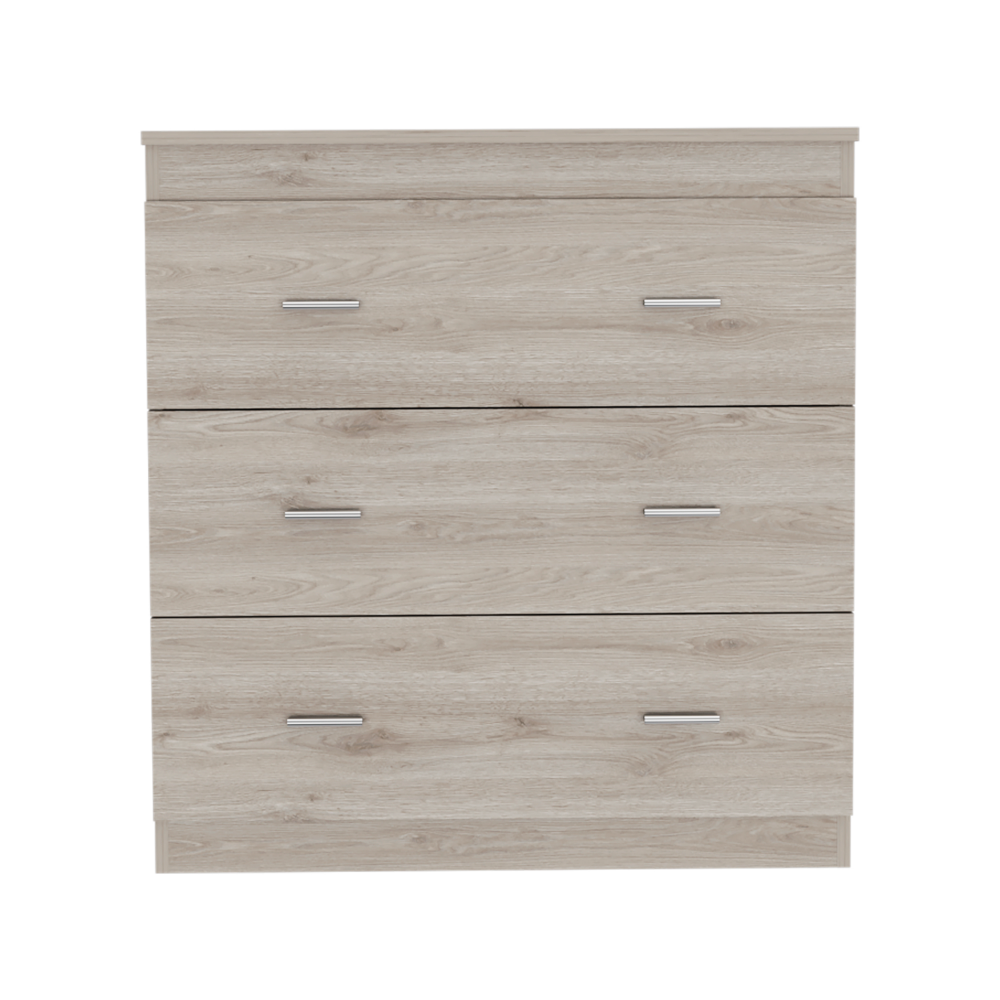 Three Drawer Dresser Whysk, Superior Top, Handles, Light Gray / White Finish