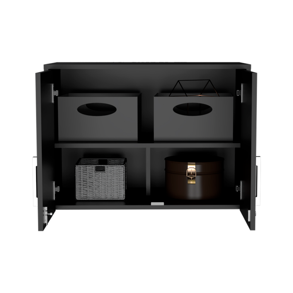 Wall Storage Cabinet Lions, 3 Shelves, Double Door, Black Wengue Finish