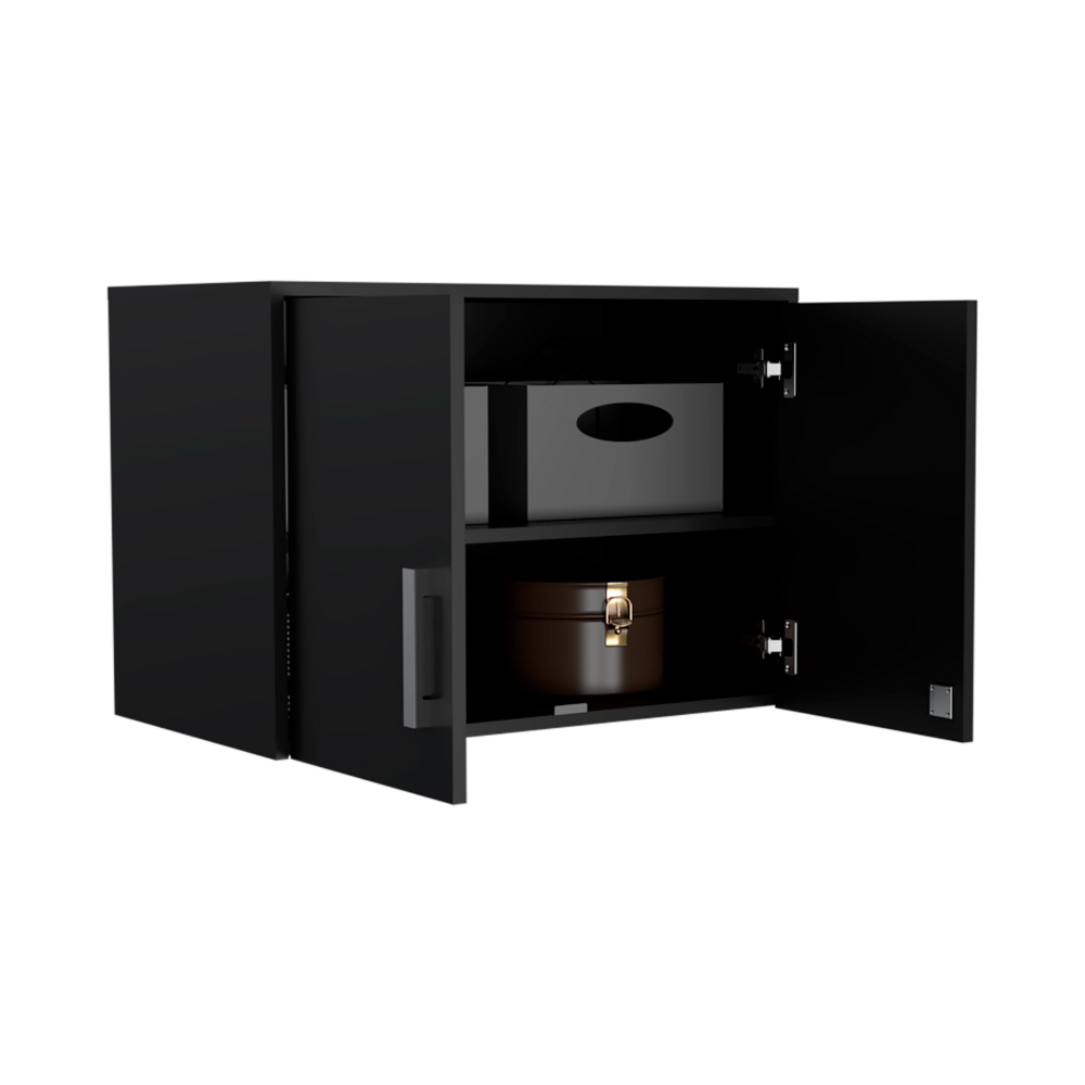 Wall Storage Cabinet Lions, 3 Shelves, Double Door, Black Wengue Finish