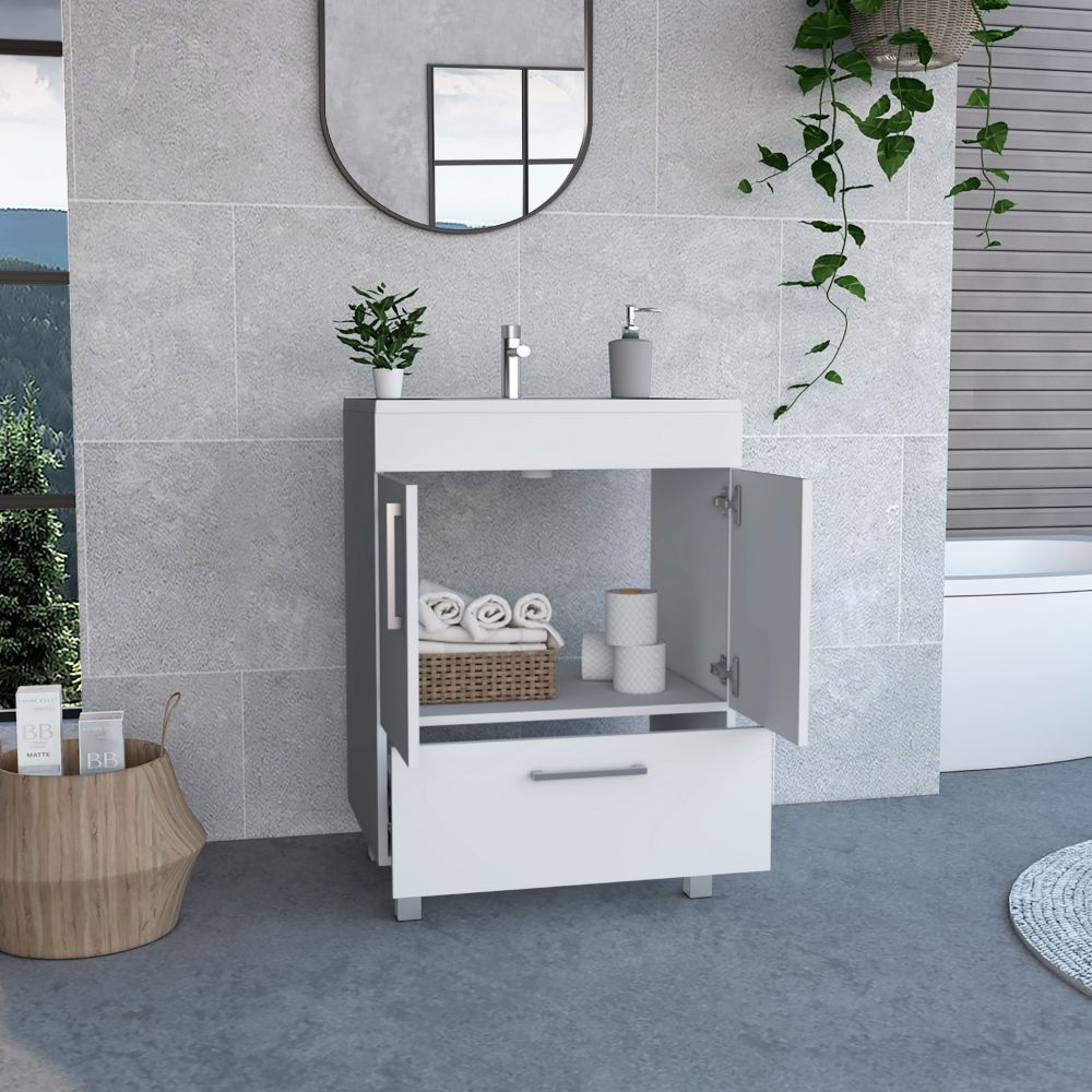 Single Bathroom Vanity Mayorca, Double Door Cabinet, One Drawer, White Finish