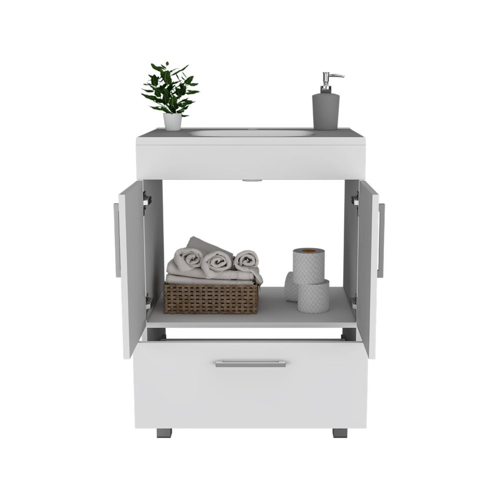 Single Bathroom Vanity Mayorca, Double Door Cabinet, One Drawer, White Finish