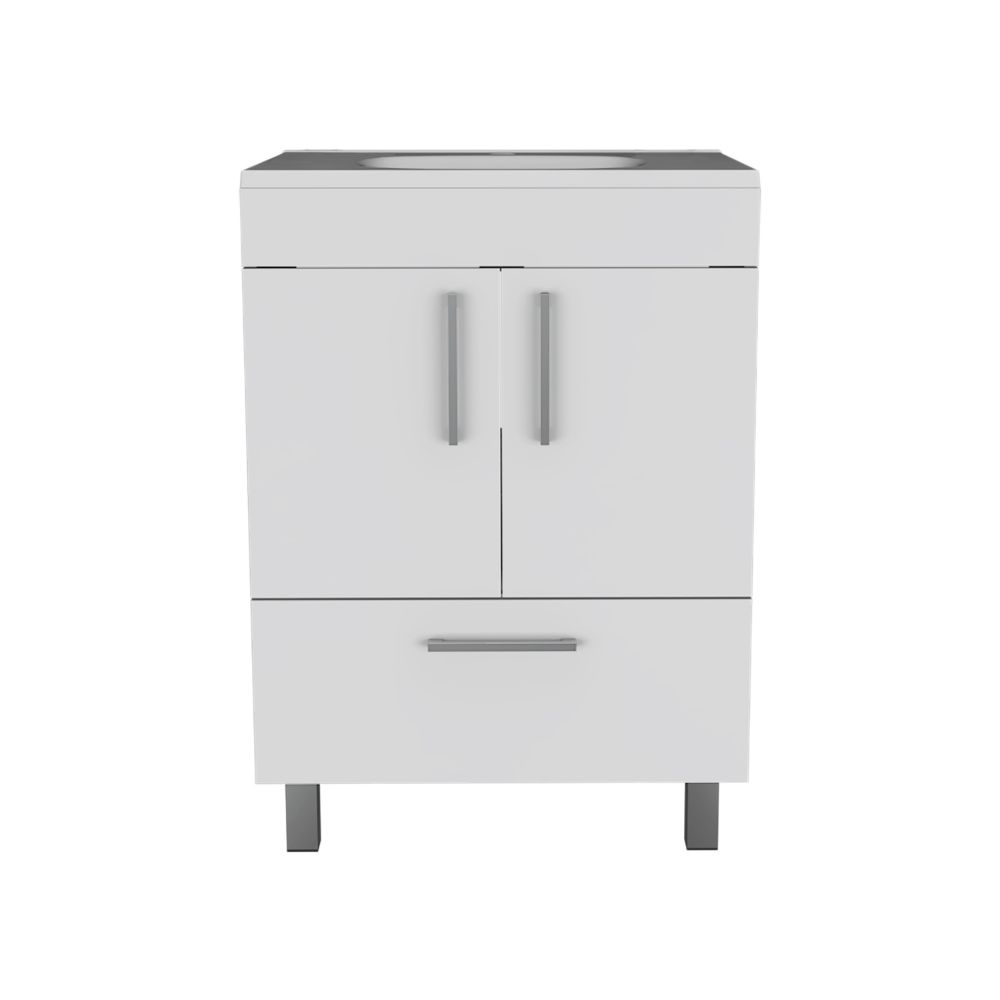 Single Bathroom Vanity Mayorca, Double Door Cabinet, One Drawer, White Finish