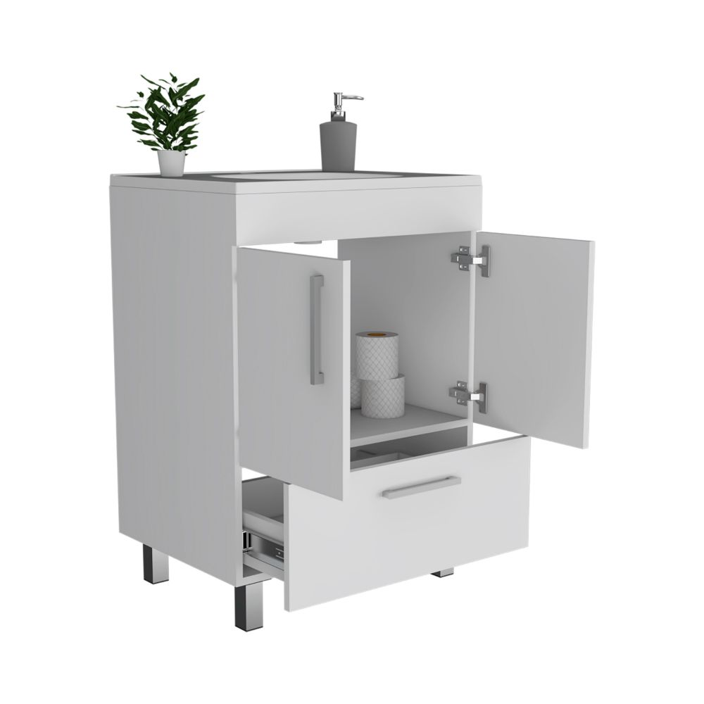 Single Bathroom Vanity Mayorca, Double Door Cabinet, One Drawer, White Finish