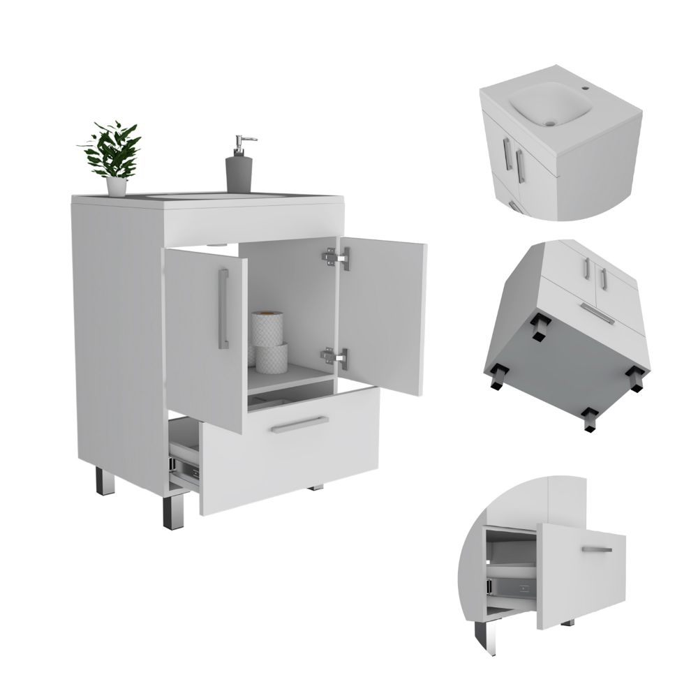 Single Bathroom Vanity Mayorca, Double Door Cabinet, One Drawer, White Finish