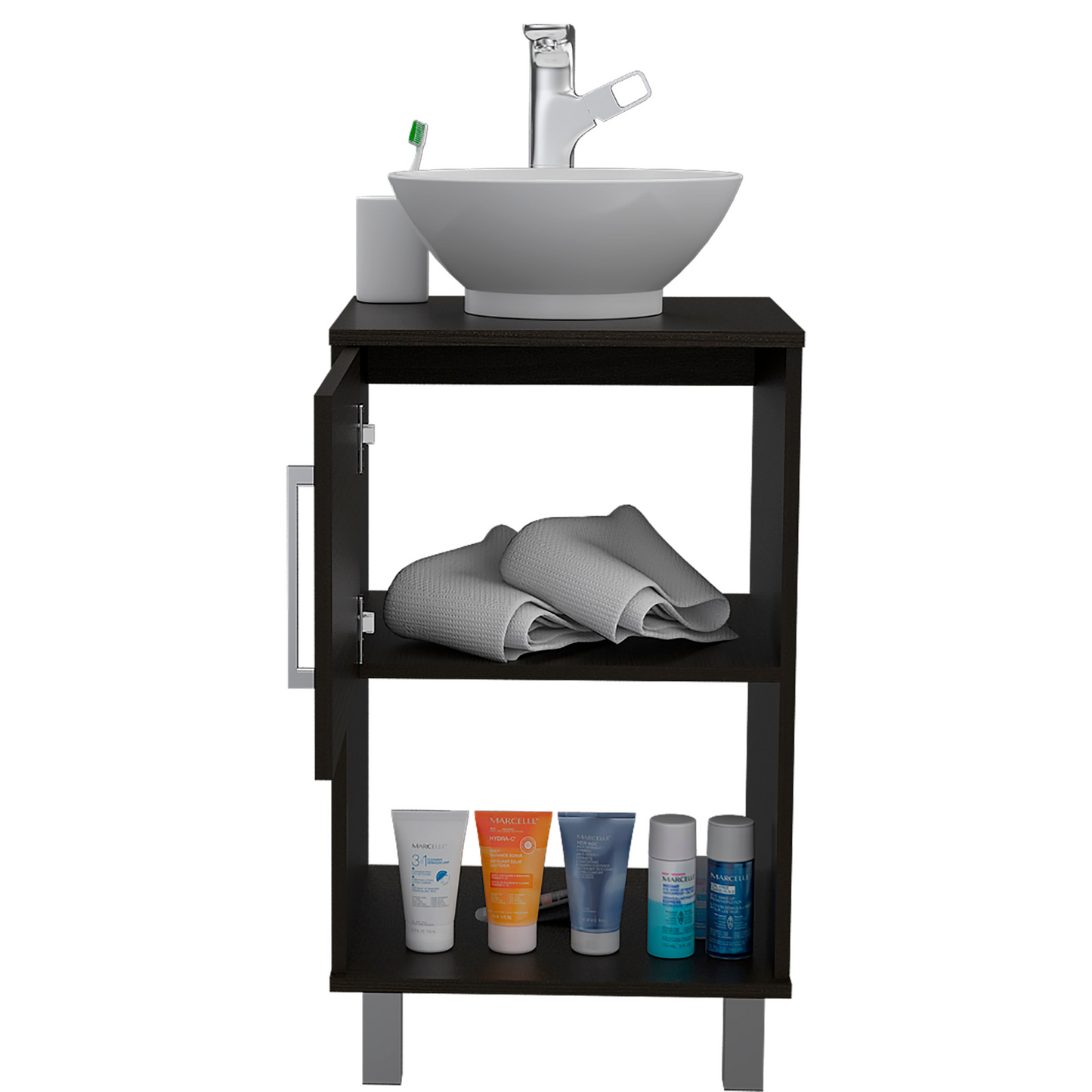 Single Bathroom Vanity Pigmag, One Open Shelf, Single Door Cabinet, Black Wengue Finish