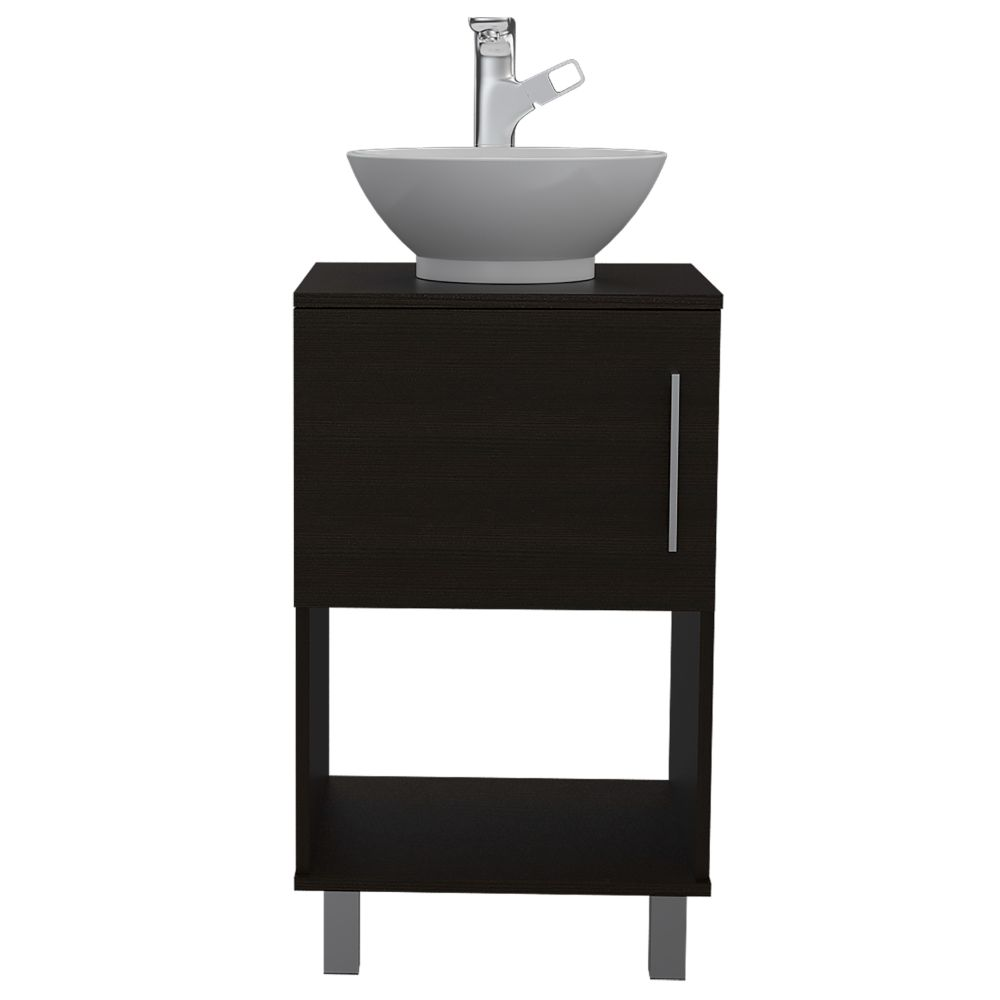 Single Bathroom Vanity Pigmag, One Open Shelf, Single Door Cabinet, Black Wengue Finish
