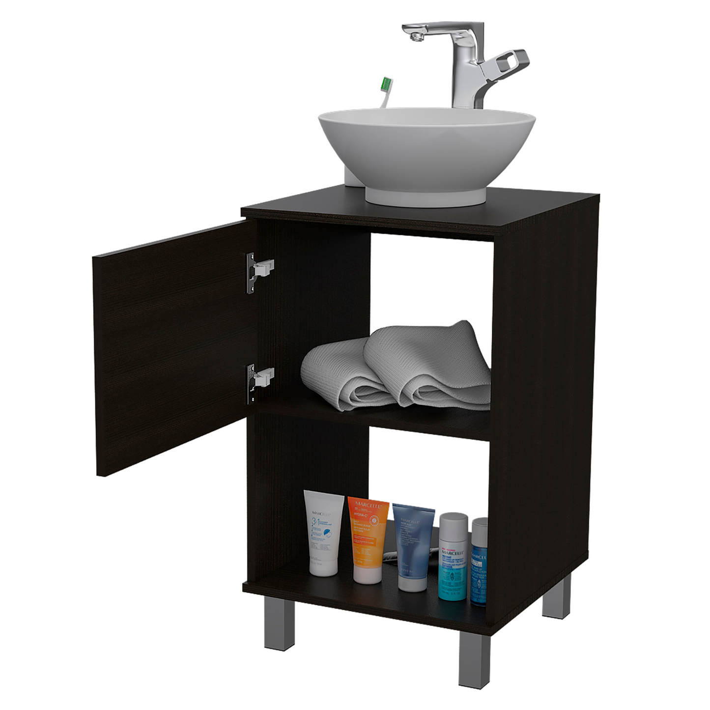 Single Bathroom Vanity Pigmag, One Open Shelf, Single Door Cabinet, Black Wengue Finish