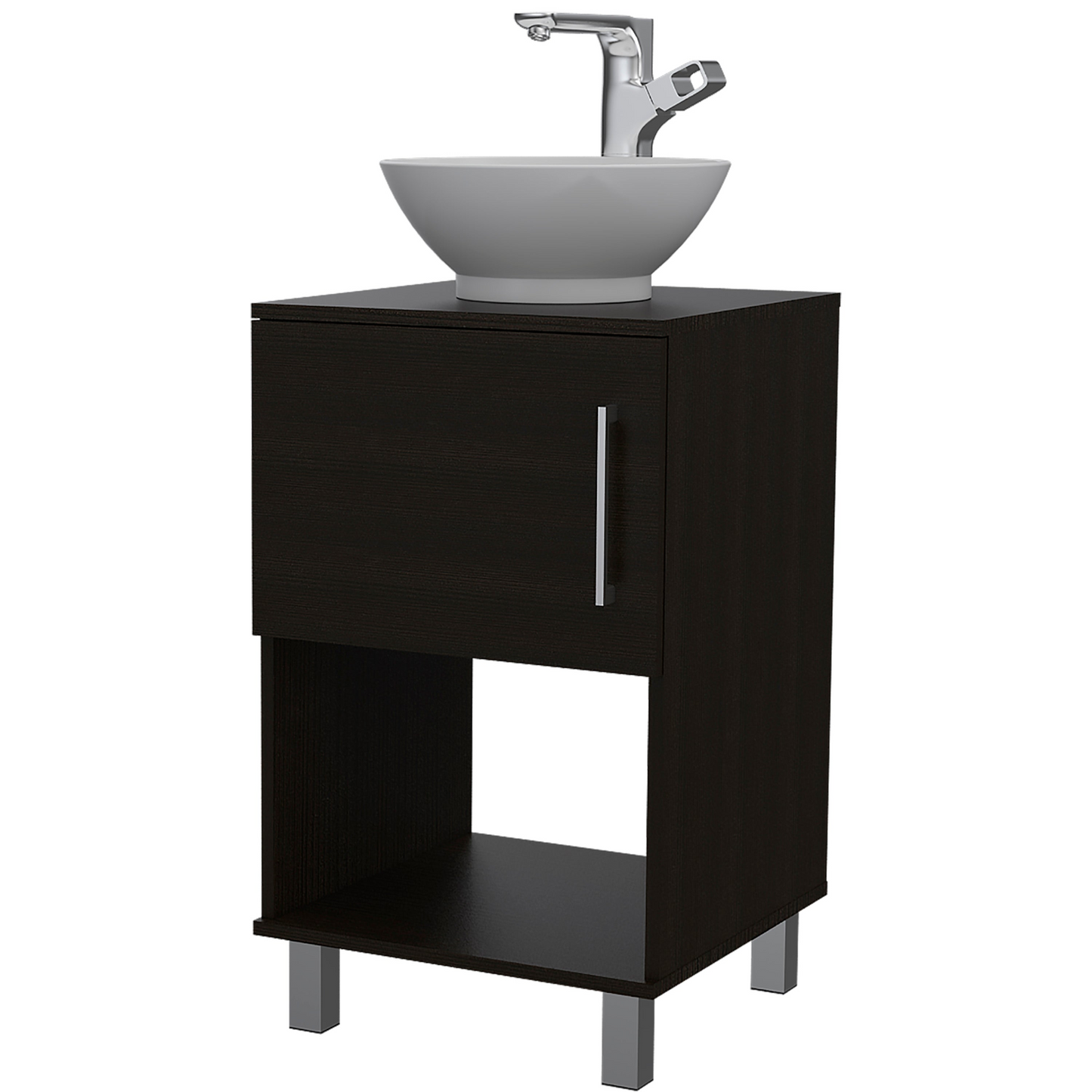 Single Bathroom Vanity Pigmag, One Open Shelf, Single Door Cabinet, Black Wengue Finish