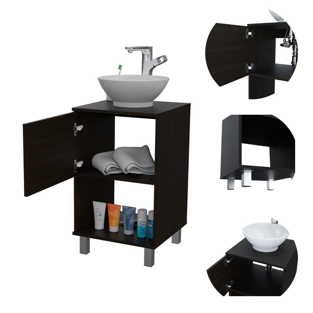 Single Bathroom Vanity Pigmag, One Open Shelf, Single Door Cabinet, Black Wengue Finish