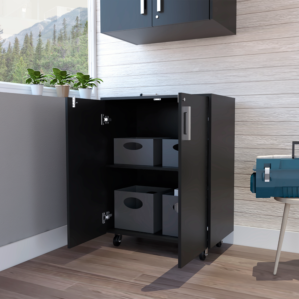 Storage Cabinet Lions, Double Door and Casters, Black Wengue Finish