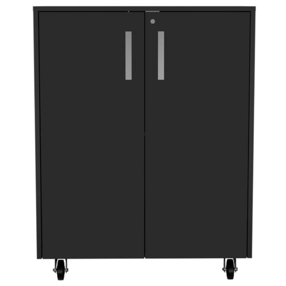 Storage Cabinet Lions, Double Door and Casters, Black Wengue Finish