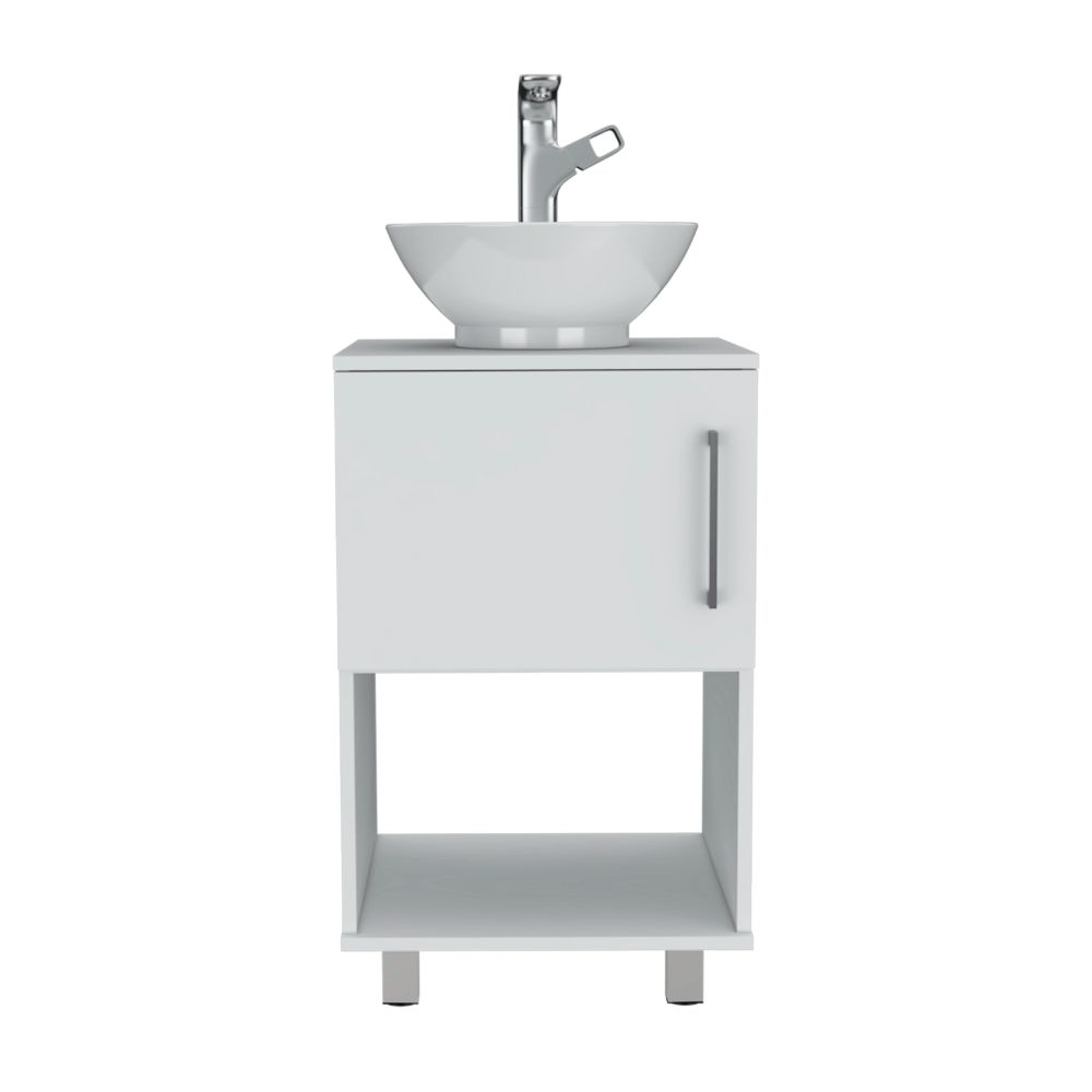 Single Bathroom Vanity Pigmag, One Open Shelf, Single Door Cabinet, White Finish