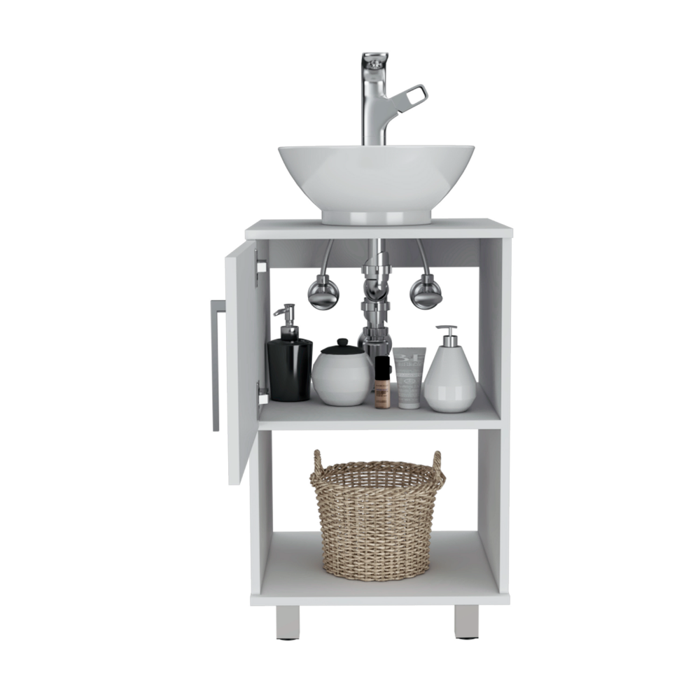 Single Bathroom Vanity Pigmag, One Open Shelf, Single Door Cabinet, White Finish