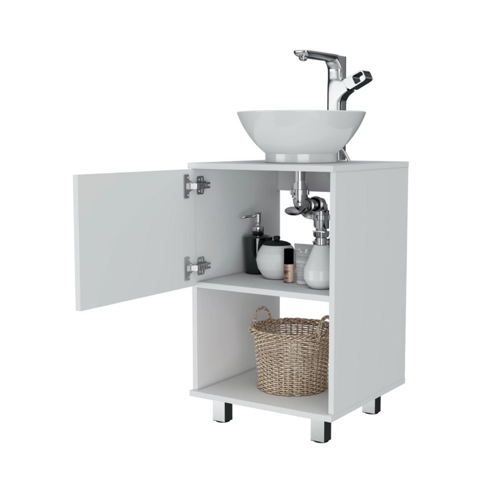 Single Bathroom Vanity Pigmag, One Open Shelf, Single Door Cabinet, White Finish