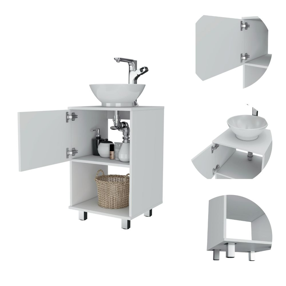 Single Bathroom Vanity Pigmag, One Open Shelf, Single Door Cabinet, White Finish