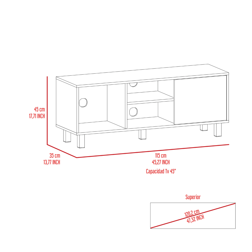 Tv Stand for TV´s up 43" Three Open Shelves Fredericia, One Cabinet, Light Oak Finish