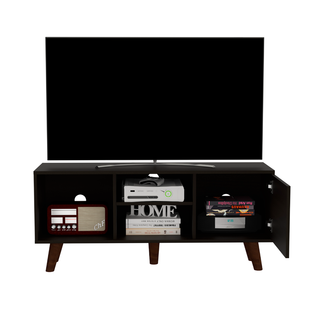 Tv Stand for TV´s up 57" Moon, Three Shelves, Single Door Cabinet, Black Wengue Finish