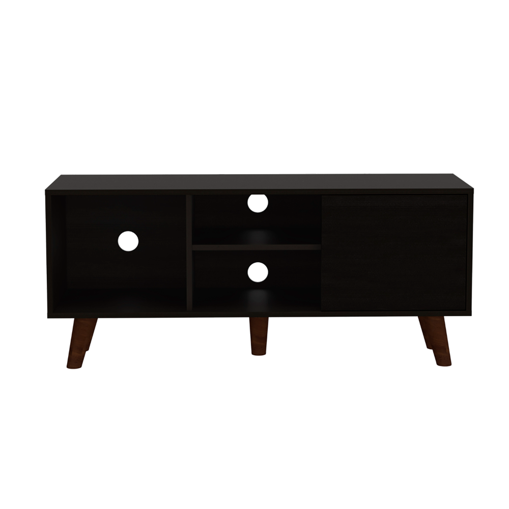 Tv Stand for TV´s up 57" Moon, Three Shelves, Single Door Cabinet, Black Wengue Finish
